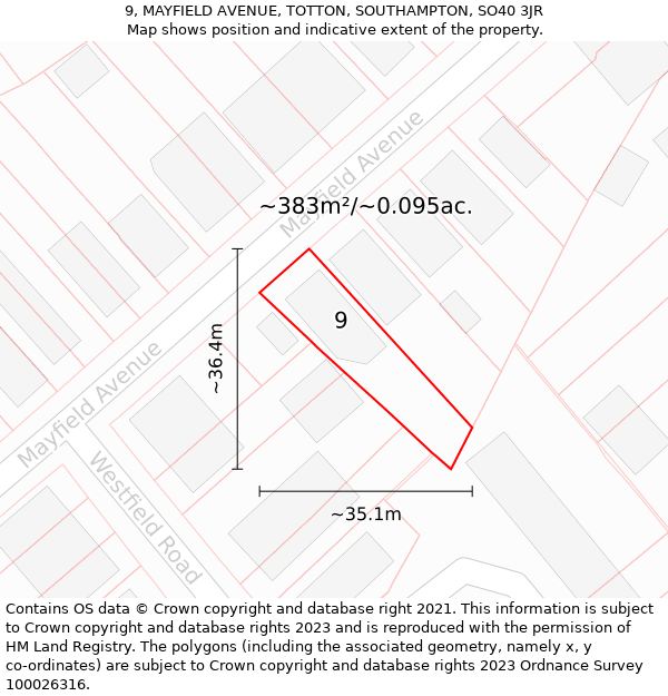 9, MAYFIELD AVENUE, TOTTON, SOUTHAMPTON, SO40 3JR: Plot and title map