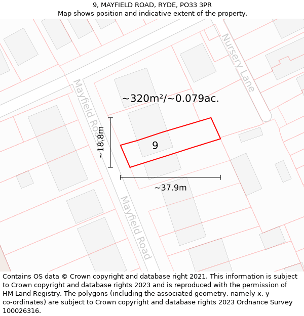 9, MAYFIELD ROAD, RYDE, PO33 3PR: Plot and title map