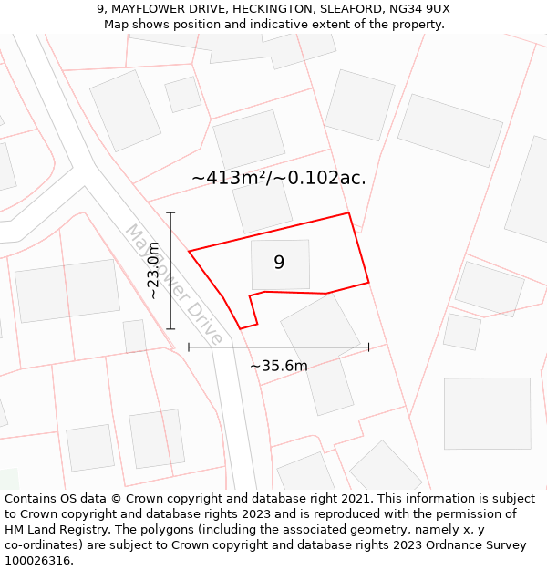 9, MAYFLOWER DRIVE, HECKINGTON, SLEAFORD, NG34 9UX: Plot and title map