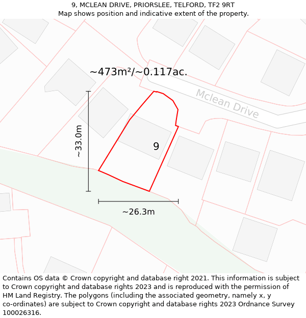 9, MCLEAN DRIVE, PRIORSLEE, TELFORD, TF2 9RT: Plot and title map