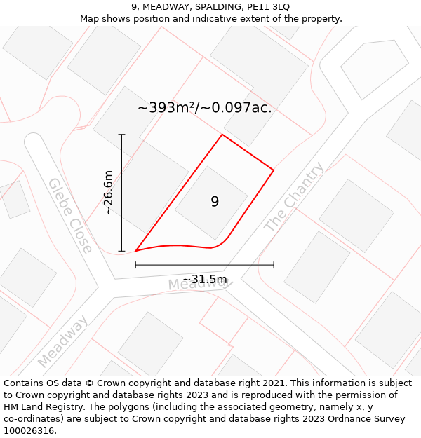 9, MEADWAY, SPALDING, PE11 3LQ: Plot and title map