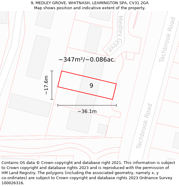 9, MEDLEY GROVE, WHITNASH, LEAMINGTON SPA, CV31 2GA: Plot and title map