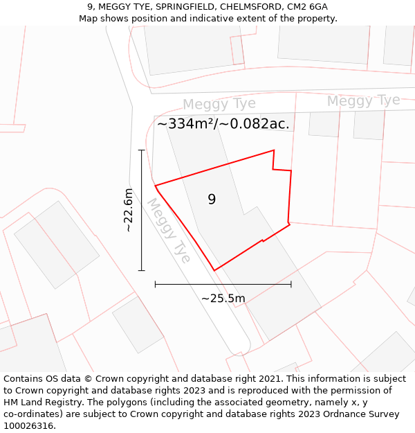 9, MEGGY TYE, SPRINGFIELD, CHELMSFORD, CM2 6GA: Plot and title map