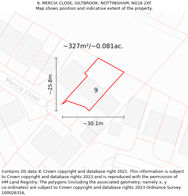 9, MERCIA CLOSE, GILTBROOK, NOTTINGHAM, NG16 2XF: Plot and title map