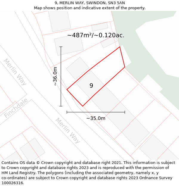 9, MERLIN WAY, SWINDON, SN3 5AN: Plot and title map