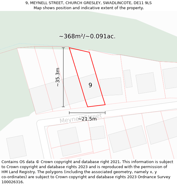 9, MEYNELL STREET, CHURCH GRESLEY, SWADLINCOTE, DE11 9LS: Plot and title map