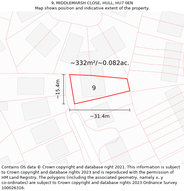 9, MIDDLEMARSH CLOSE, HULL, HU7 0EN: Plot and title map