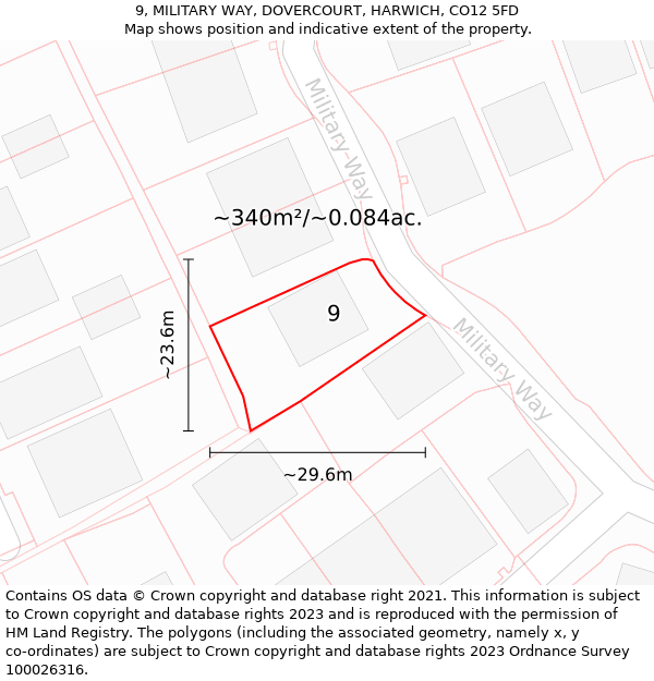 9, MILITARY WAY, DOVERCOURT, HARWICH, CO12 5FD: Plot and title map