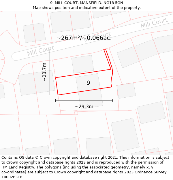 9, MILL COURT, MANSFIELD, NG18 5GN: Plot and title map