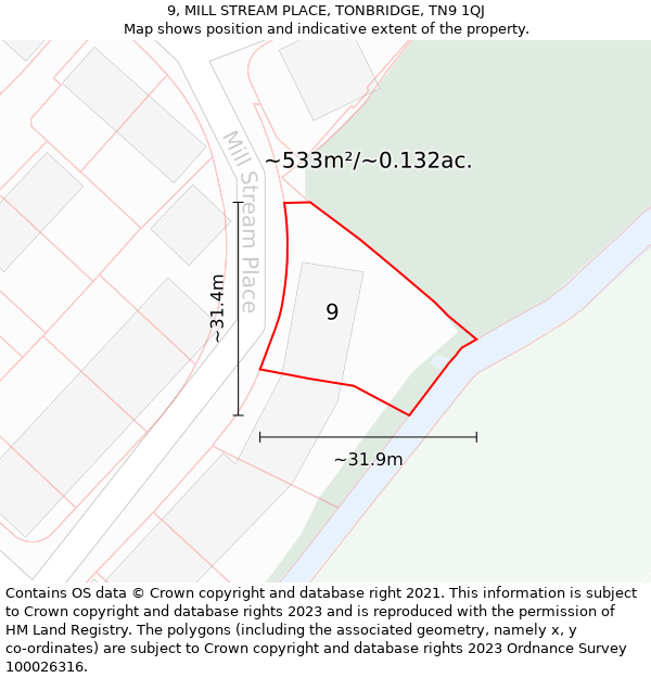 9, MILL STREAM PLACE, TONBRIDGE, TN9 1QJ: Plot and title map