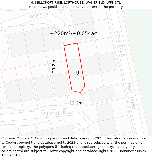 9, MILLCROFT RISE, LOFTHOUSE, WAKEFIELD, WF3 3TL: Plot and title map
