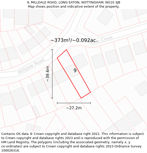 9, MILLDALE ROAD, LONG EATON, NOTTINGHAM, NG10 3JB: Plot and title map