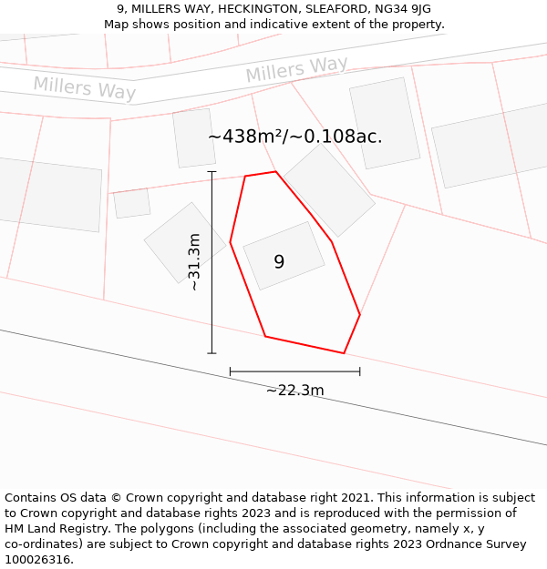 9, MILLERS WAY, HECKINGTON, SLEAFORD, NG34 9JG: Plot and title map