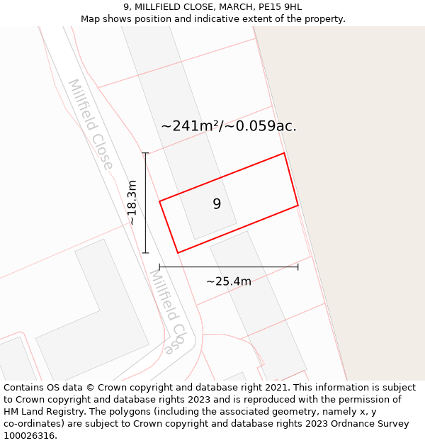 9, MILLFIELD CLOSE, MARCH, PE15 9HL: Plot and title map