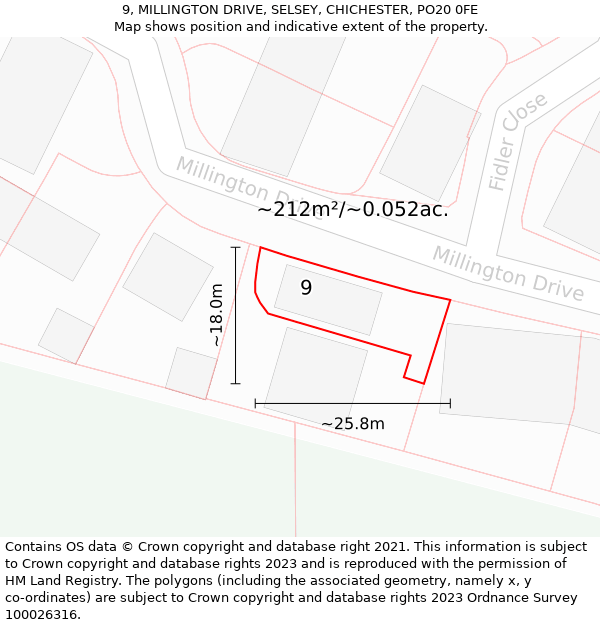 9, MILLINGTON DRIVE, SELSEY, CHICHESTER, PO20 0FE: Plot and title map