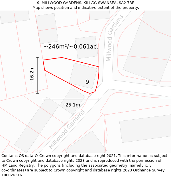 9, MILLWOOD GARDENS, KILLAY, SWANSEA, SA2 7BE: Plot and title map