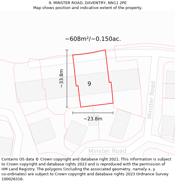 9, MINSTER ROAD, DAVENTRY, NN11 2PE: Plot and title map