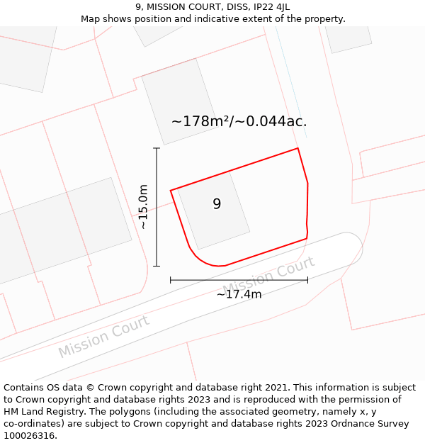 9, MISSION COURT, DISS, IP22 4JL: Plot and title map