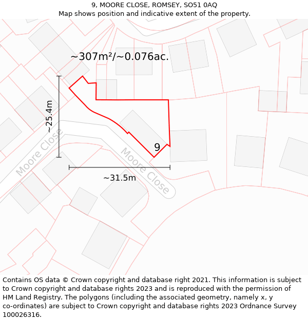 9, MOORE CLOSE, ROMSEY, SO51 0AQ: Plot and title map