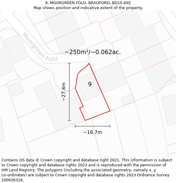 9, MOORGREEN FOLD, BRADFORD, BD10 8XE: Plot and title map