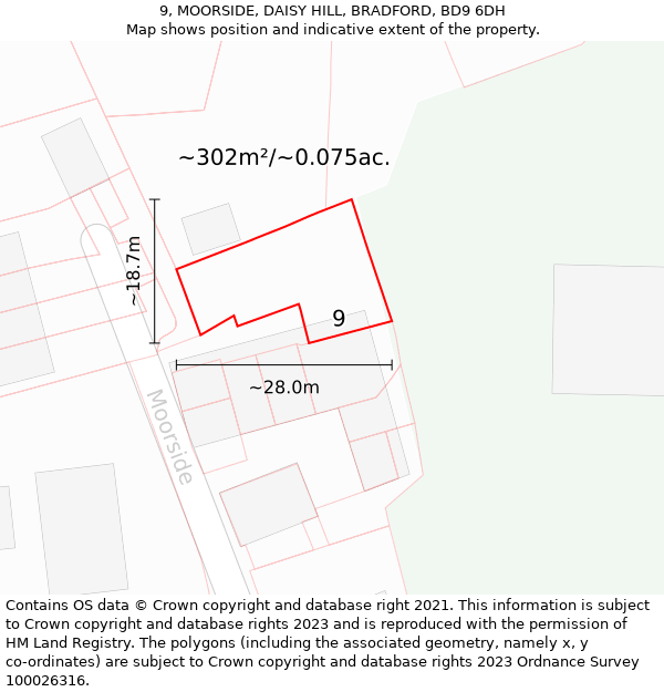 9, MOORSIDE, DAISY HILL, BRADFORD, BD9 6DH: Plot and title map