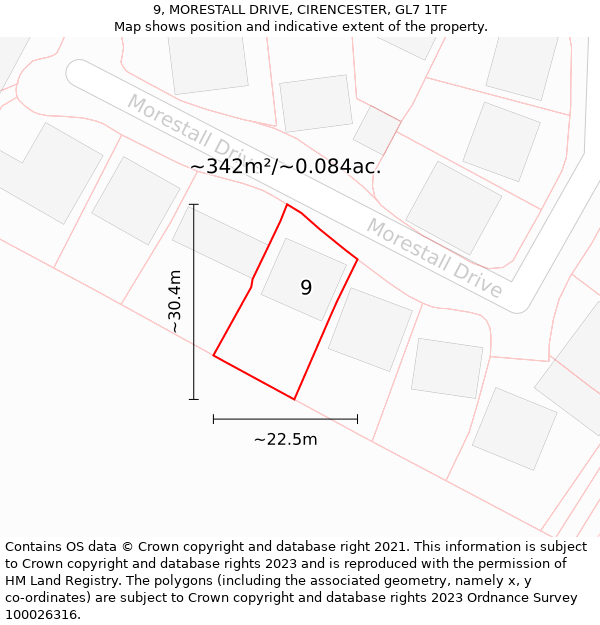 9, MORESTALL DRIVE, CIRENCESTER, GL7 1TF: Plot and title map