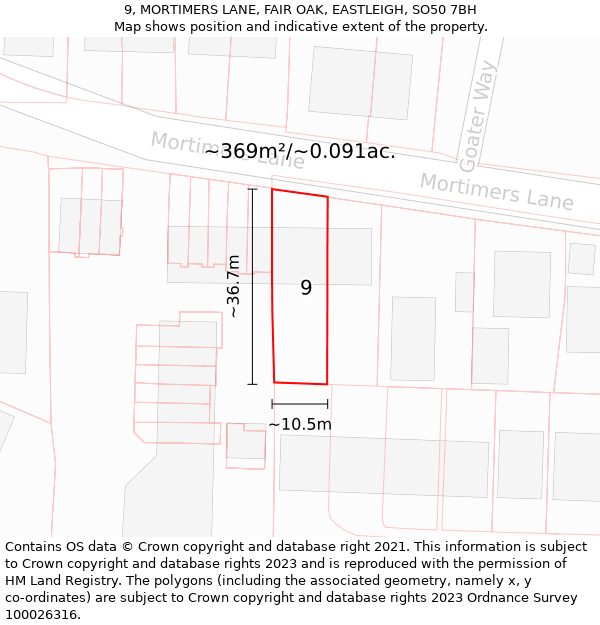 9, MORTIMERS LANE, FAIR OAK, EASTLEIGH, SO50 7BH: Plot and title map