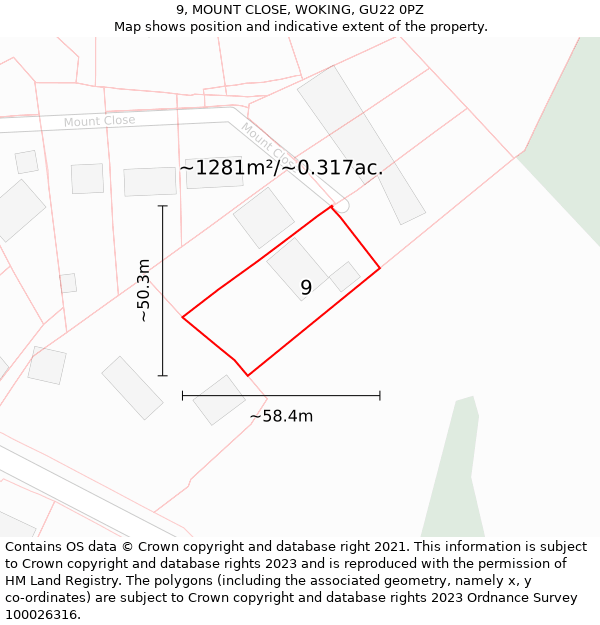 9, MOUNT CLOSE, WOKING, GU22 0PZ: Plot and title map