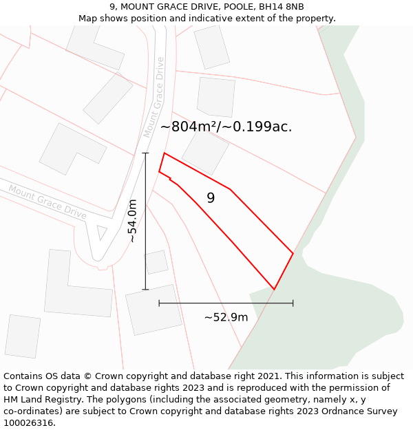 9, MOUNT GRACE DRIVE, POOLE, BH14 8NB: Plot and title map