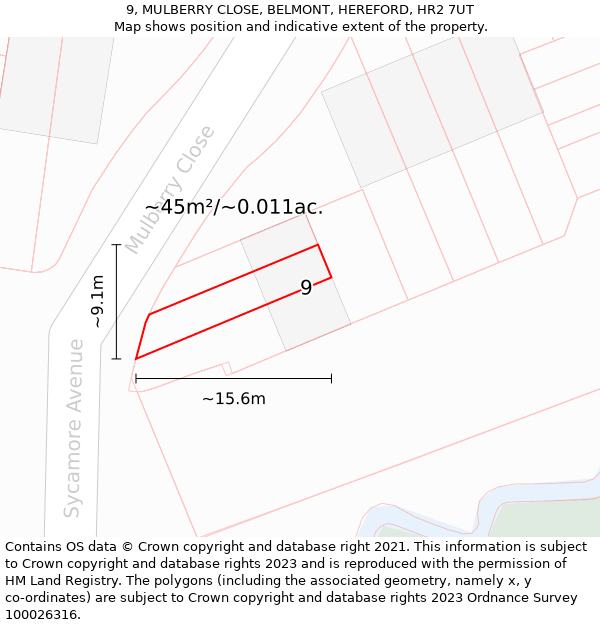 9, MULBERRY CLOSE, BELMONT, HEREFORD, HR2 7UT: Plot and title map