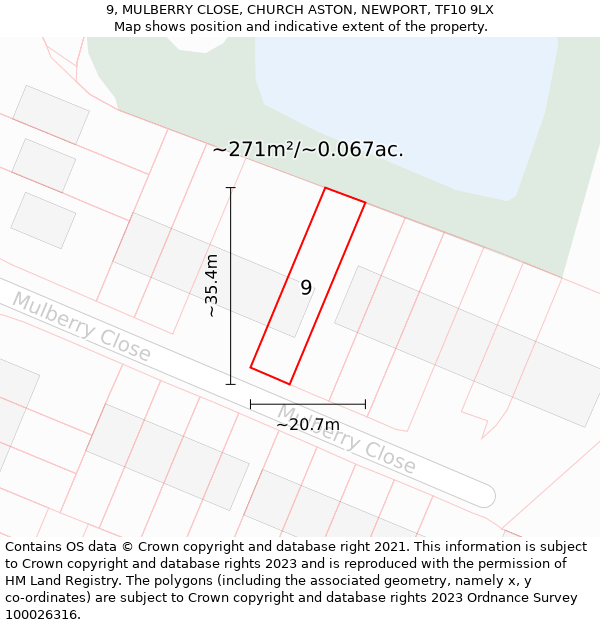 9, MULBERRY CLOSE, CHURCH ASTON, NEWPORT, TF10 9LX: Plot and title map