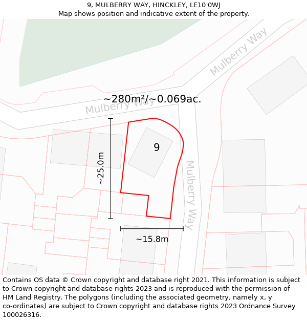 9, MULBERRY WAY, HINCKLEY, LE10 0WJ: Plot and title map