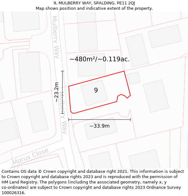 9, MULBERRY WAY, SPALDING, PE11 2QJ: Plot and title map