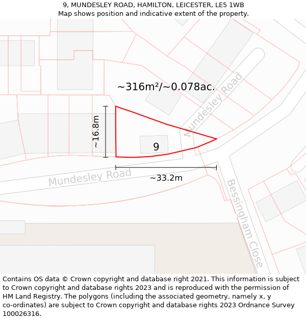 9, MUNDESLEY ROAD, HAMILTON, LEICESTER, LE5 1WB: Plot and title map