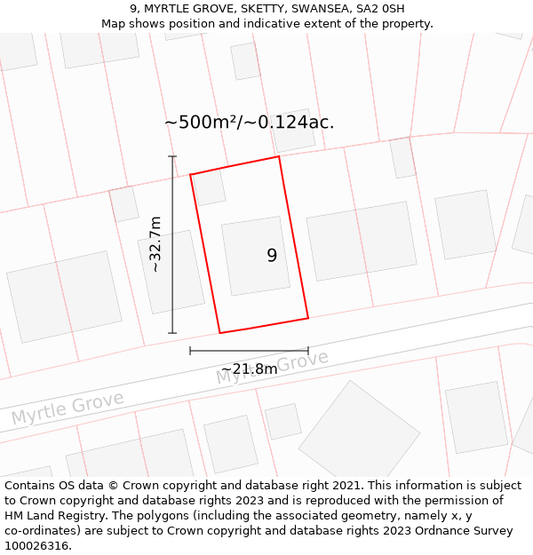 9, MYRTLE GROVE, SKETTY, SWANSEA, SA2 0SH: Plot and title map