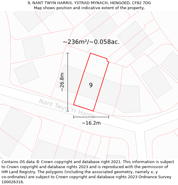 9, NANT TWYN HARRIS, YSTRAD MYNACH, HENGOED, CF82 7DG: Plot and title map