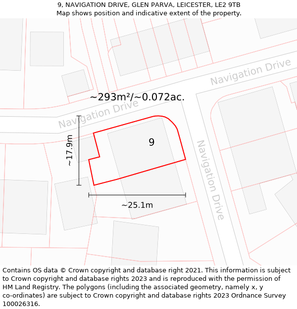 9, NAVIGATION DRIVE, GLEN PARVA, LEICESTER, LE2 9TB: Plot and title map