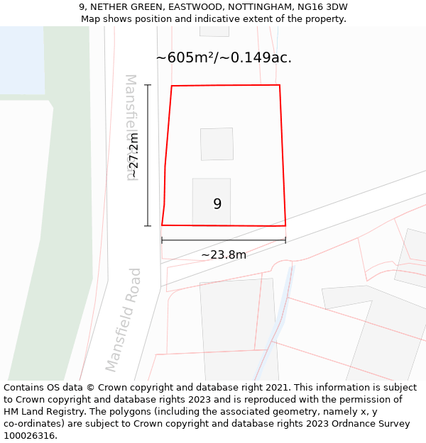 9, NETHER GREEN, EASTWOOD, NOTTINGHAM, NG16 3DW: Plot and title map