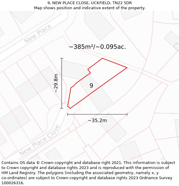 9, NEW PLACE CLOSE, UCKFIELD, TN22 5DR: Plot and title map