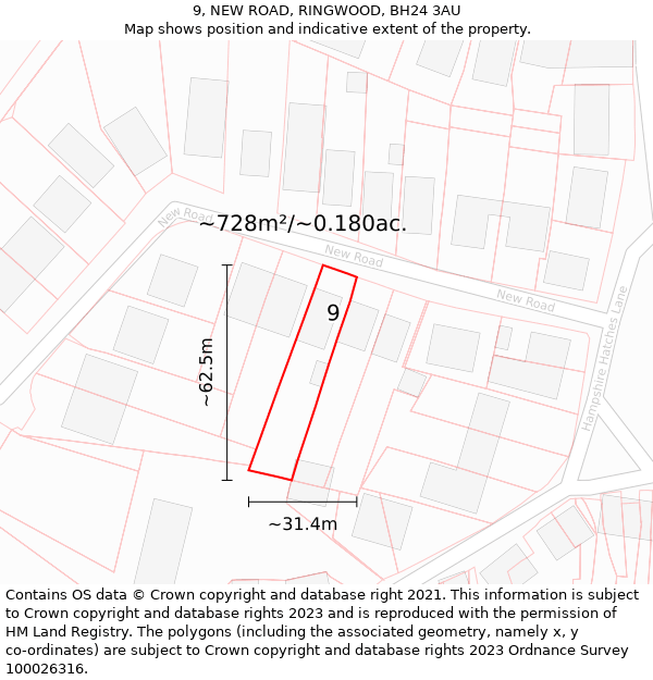 9, NEW ROAD, RINGWOOD, BH24 3AU: Plot and title map