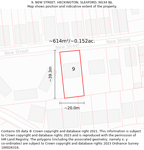 9, NEW STREET, HECKINGTON, SLEAFORD, NG34 9JL: Plot and title map