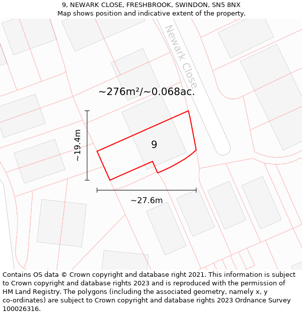 9, NEWARK CLOSE, FRESHBROOK, SWINDON, SN5 8NX: Plot and title map