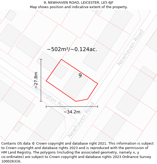 9, NEWHAVEN ROAD, LEICESTER, LE5 6JF: Plot and title map