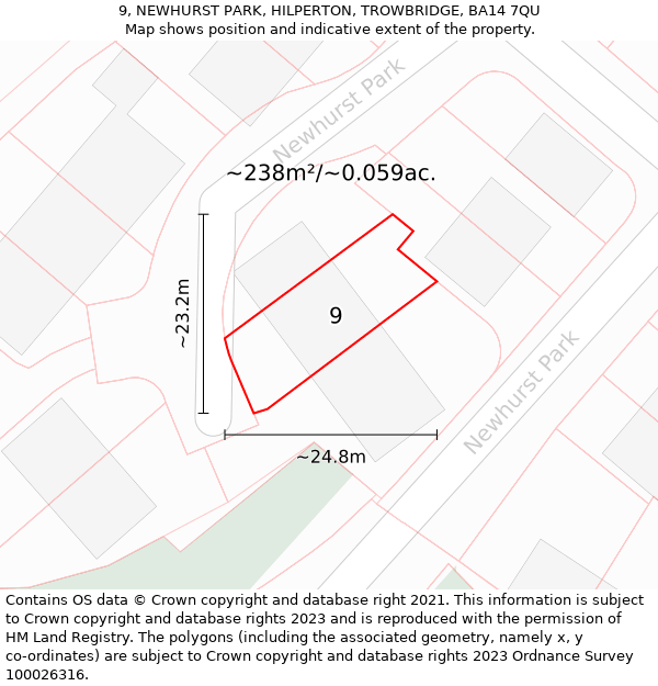 9, NEWHURST PARK, HILPERTON, TROWBRIDGE, BA14 7QU: Plot and title map