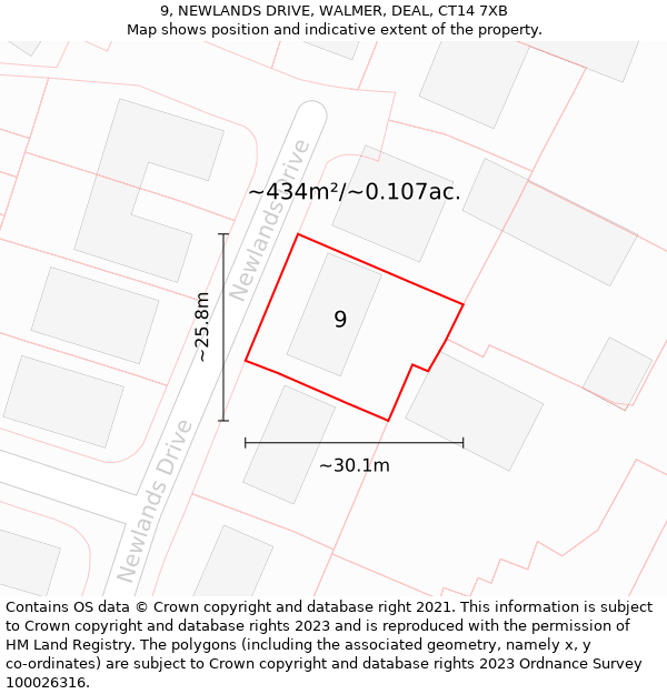 9, NEWLANDS DRIVE, WALMER, DEAL, CT14 7XB: Plot and title map