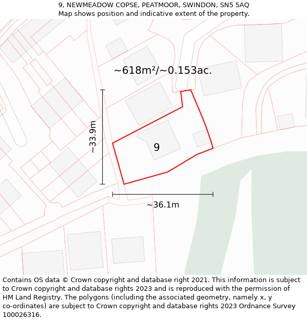 9, NEWMEADOW COPSE, PEATMOOR, SWINDON, SN5 5AQ: Plot and title map