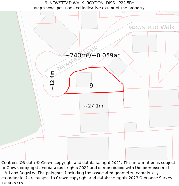 9, NEWSTEAD WALK, ROYDON, DISS, IP22 5RY: Plot and title map