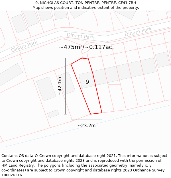 9, NICHOLAS COURT, TON PENTRE, PENTRE, CF41 7BH: Plot and title map