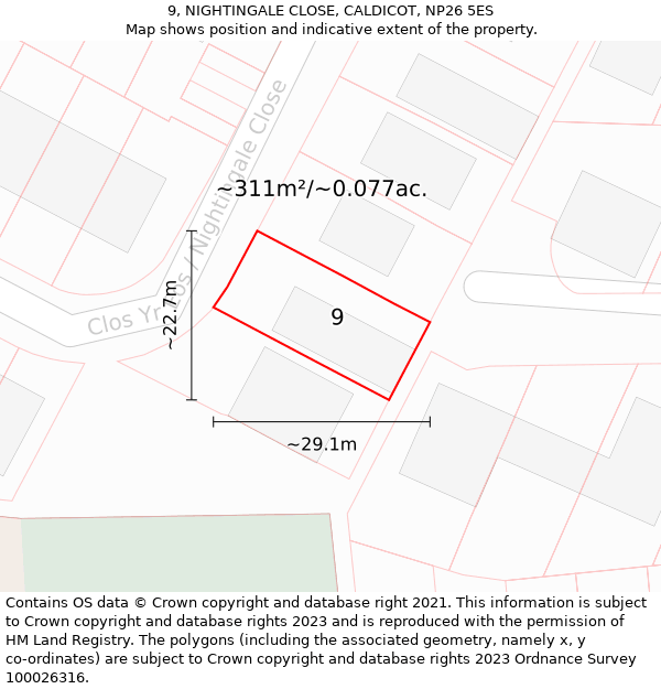 9, NIGHTINGALE CLOSE, CALDICOT, NP26 5ES: Plot and title map