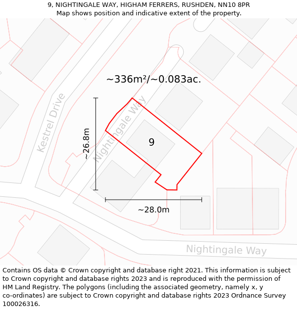 9, NIGHTINGALE WAY, HIGHAM FERRERS, RUSHDEN, NN10 8PR: Plot and title map